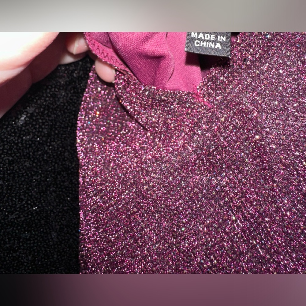 Lulu’s Truly Dazzling Magenta Purple Multi Glitter Sparkle Spaghetti Straps Gown - Picture 11 of 11